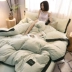 ins dày nhung ấm áp mùa đông Tinh Thể Màu Tinh gia đình bốn luật nhung san hô Levin cashmere bé cashmere lông cừu dày - Bộ đồ giường bốn mảnh