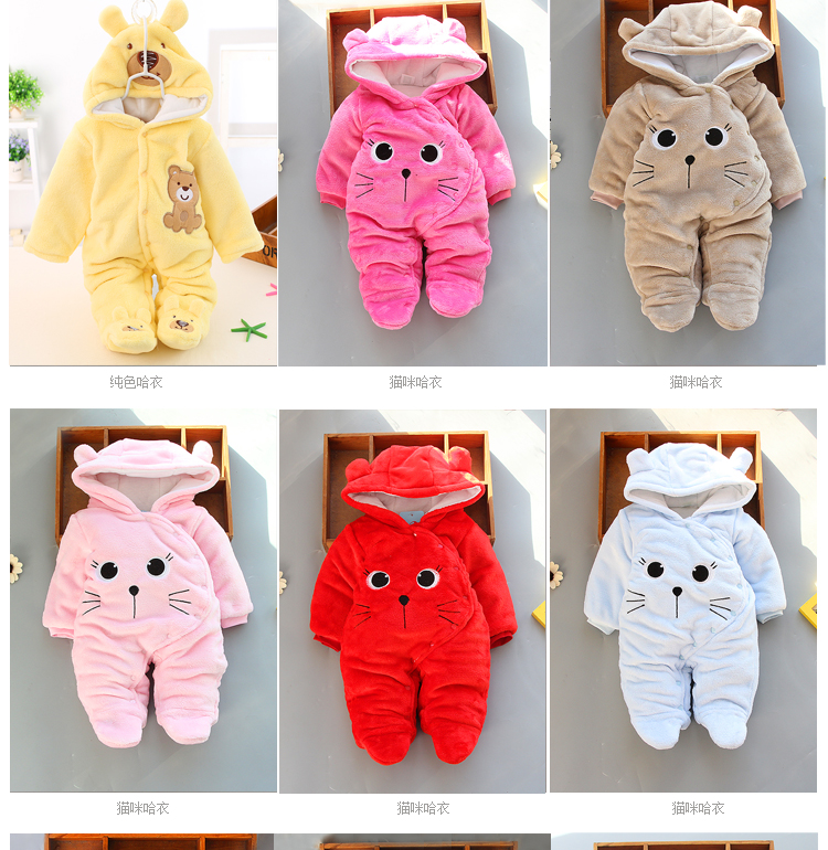 Quần áo trẻ em mùa thu và mùa đông dày quần áo trẻ em nam và nữ quần áo trẻ em cotton 3-6-9-12 đồ liền thân cho bé