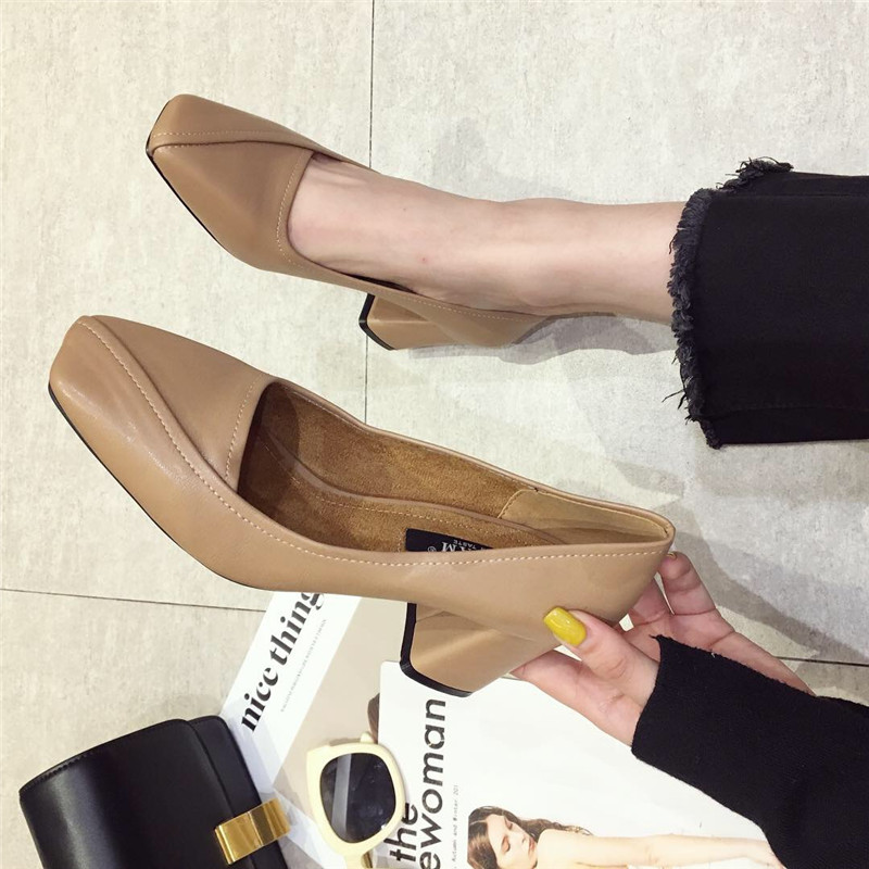 High heel shoes female autumn coarse heel black 2022 Summer new Korean version 100 hitch teenage girl little clear new red princess single shoes