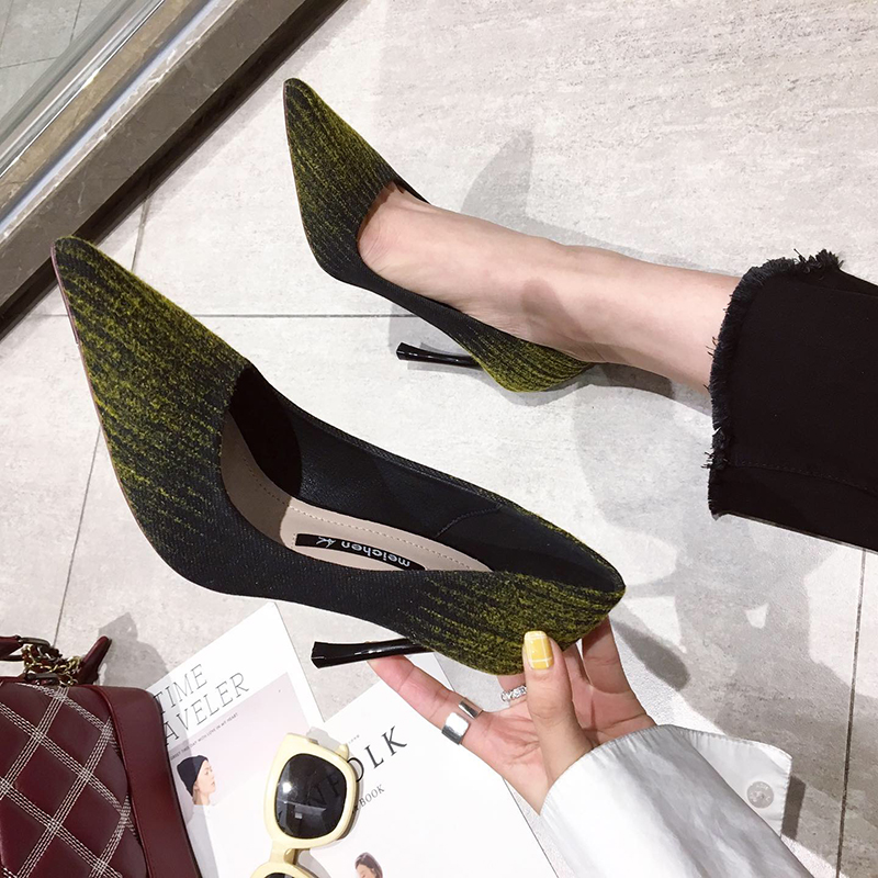 High heel shoe woman fine heel 2022 spring summer new net red 100 lap sexy suede style wine red single shoe custard