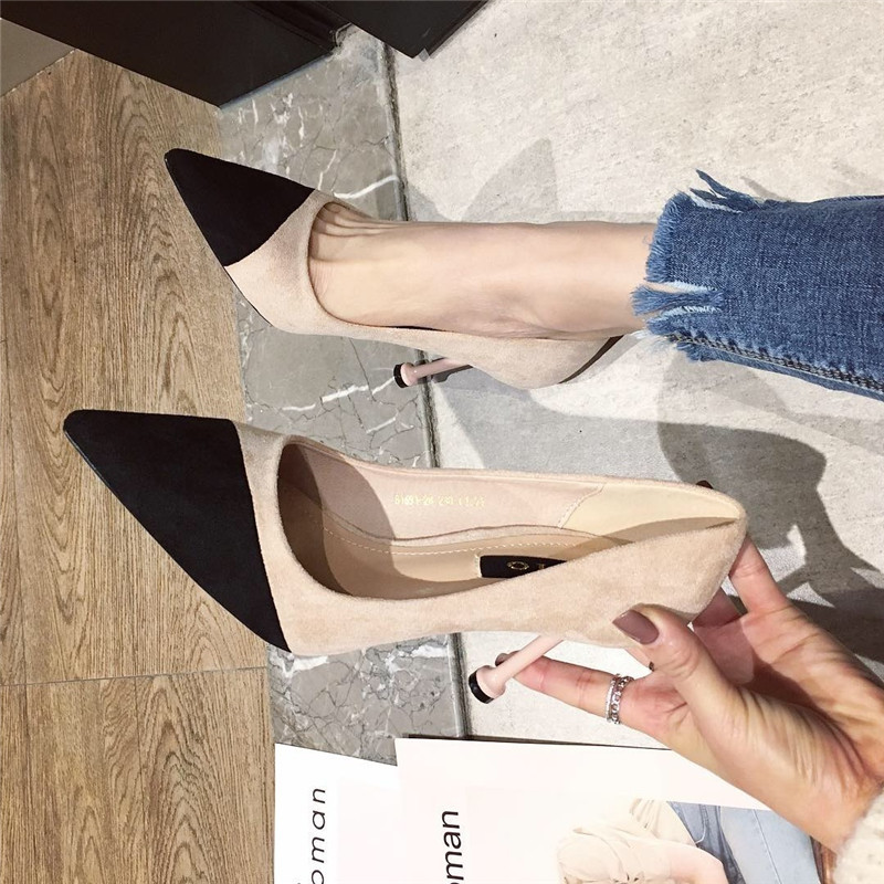 2022 new summer French style teenage girl high heel shoes women's tennis red pointy bag shoes female fine heel shoes black 100 lap head