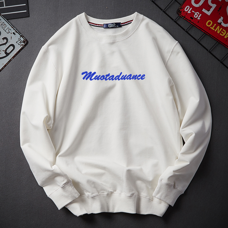 Mùa xuân và mùa thu cotton mỏng cổ tròn áo len nam chất béo quần áo nam cộng với phân bón XL lỏng lẻo đáy áo thể thao thủy triều quần jean nam big size
