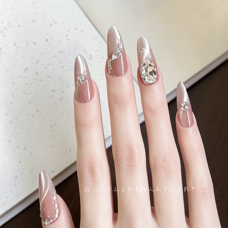Nail Art Wearable Nails Short Style High-End Exquisite Nail Patches Nude Color High-End Feel Heavy-Duty Handmade Rhinestone Wearable Nails Nail Art Wearable Nails Short Style High-End Exquisite Nail Patches Nude Color High-End Feel Heavy-Duty Handmade Rhinestone Wearable Nails