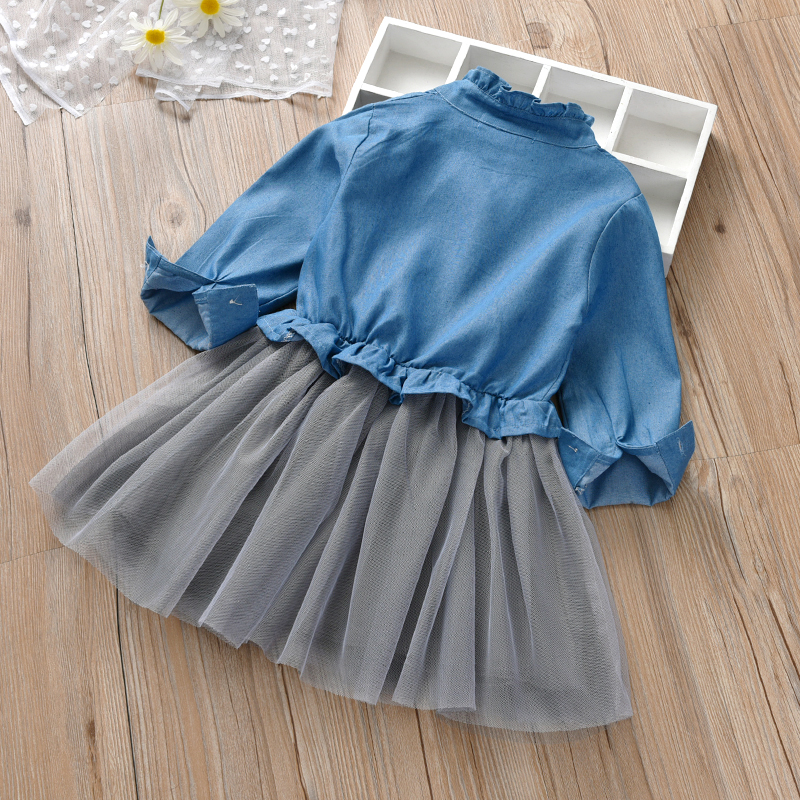 Váy bé gái xuân hè 2018 mới cho bé váy đầm xòe dài tay phiên bản Hàn Quốc của váy denim tay dài đầm công chúa cho bé gái