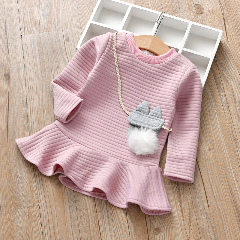 Kids Children Girl Cute Winter Long Sleeve A Shape Casual One Piece Dress