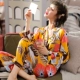 Đồ ngủ nữ mùa xuân và mùa thu cotton lụa dài tay mùa hè mỏng manh phù hợp với áo khoác cardigan giản dị có thể mặc ở nhà - Nam giới