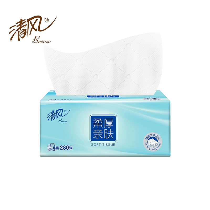 清风抽纸4层280张柔厚亲肤餐巾纸面巾