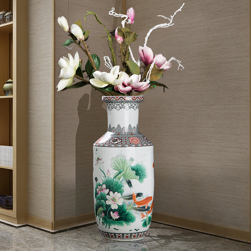 Jingdezhen Ceramic Large Vase Ornament Living Room Floor-to-ceiling Home Entrance TV Cabinet Vase Decoration Craft Porcelain Vase