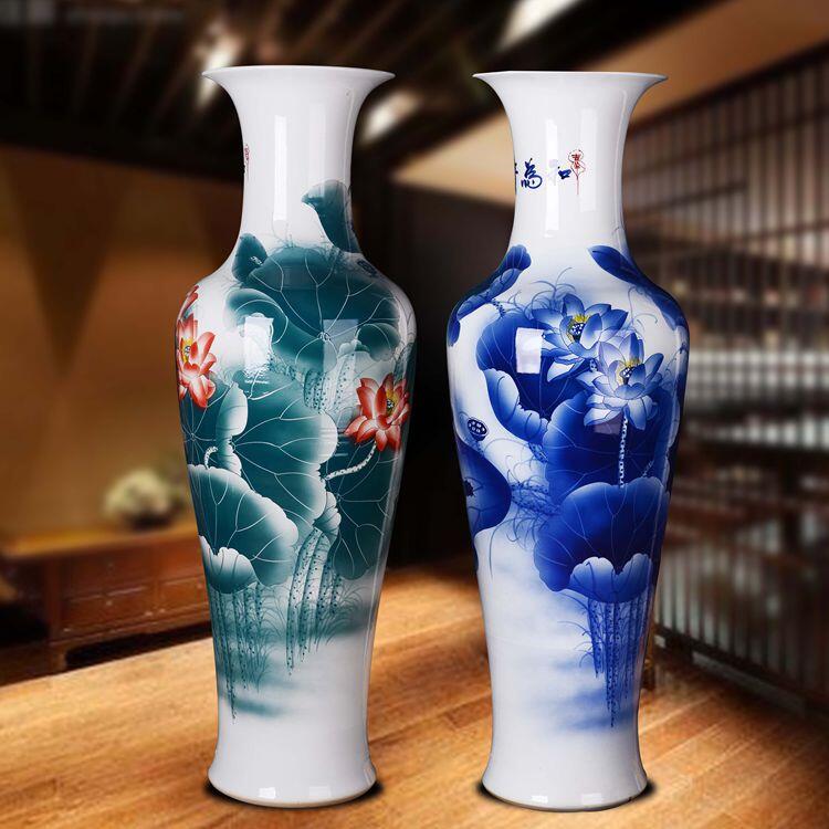 Jingdezhen ceramic vase hand-painted blue and white porcelain 1m-1 6m floor-to-ceiling large vase living room ornaments