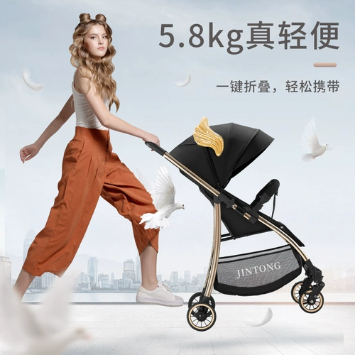 Детская сверхлегкая портативная простая складная прогулочная коляска с сидением с зонтиком, можно сидеть и лежать
