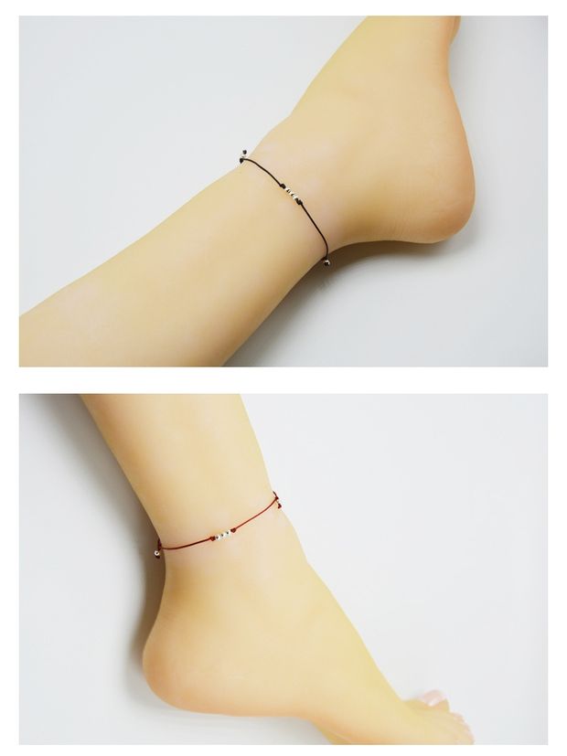 Mới và đơn giản S925 sterling bạc hạt vòng tay dây đỏ vòng tay nữ dây màu đen dây thừng tốt dây thừng quà tặng sinh viên Nhật Bản và Hàn Quốc phiên bản lắc chân đẹp độc