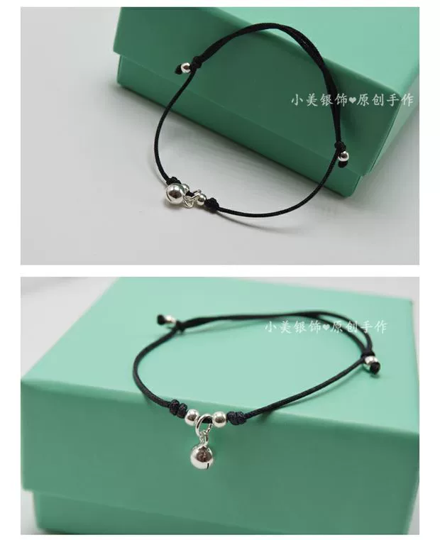 Hàn Quốc S925 sterling bạc chuông dệt tay rất tốt dây màu đen dây đỏ vòng chân vòng tay nữ chân dây bạn gái phụ kiện - Vòng chân