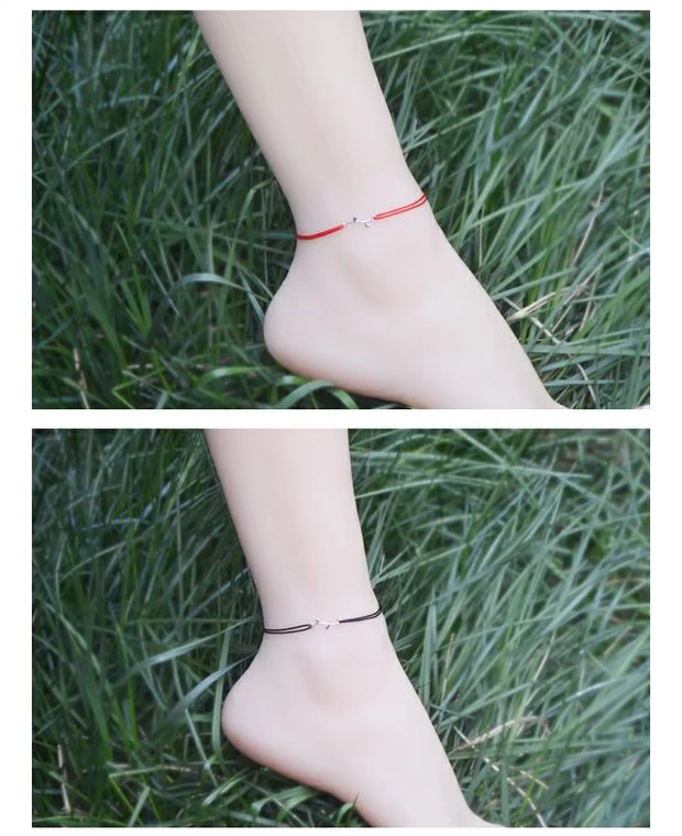 Hàn Quốc mới nhỏ và đáng yêu chi nhánh nhỏ 丫丫 S925 sterling bạc đơn giản tốt dây đỏ vòng chân nam và nữ dây thừng tay màu đen