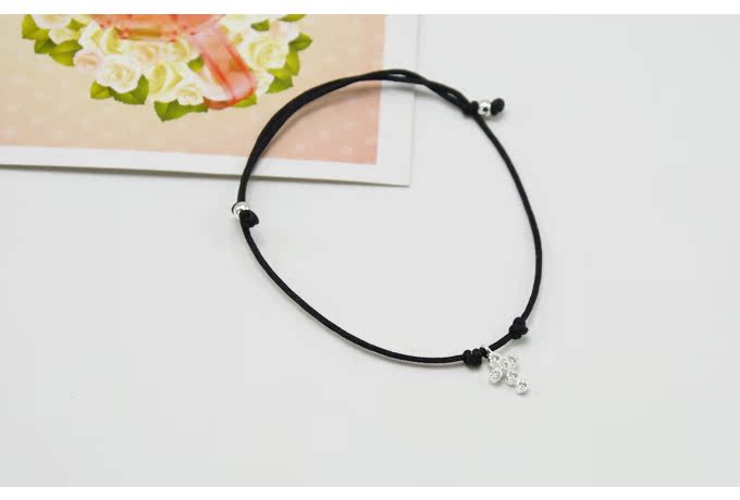 S925 sterling bạc chéo dây đỏ vòng chân ngày Hàn Quốc phiên bản nữ sinh văn học đơn giản tốt dây đen vòng tay chân dây vòng chân nữ đẹp