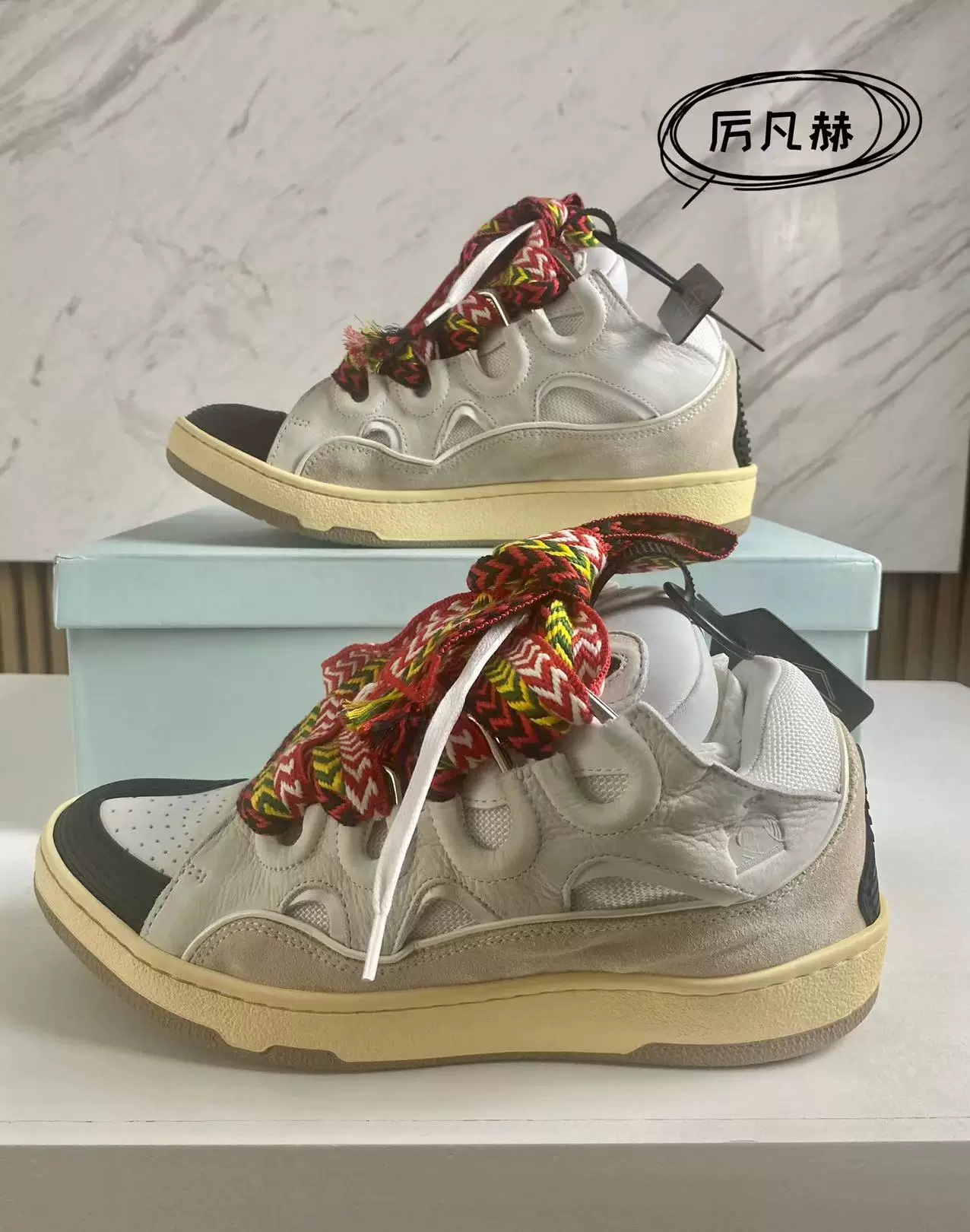 [【】Lanvin/ Curb белый кожаный панельный high-top кроссовки кроссовки]