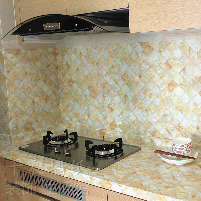 Kitchen release stickers waterproof anti-oil self-adhesive high temperature resistant wall paper cabinet hearth with oil smoke cooker surface thickened wall sticker