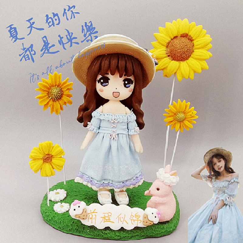 Photo custom clay figurine real Q version puppet holiday gift Valentine's day clay sculpture birthday diy scene bottom sitting special shot