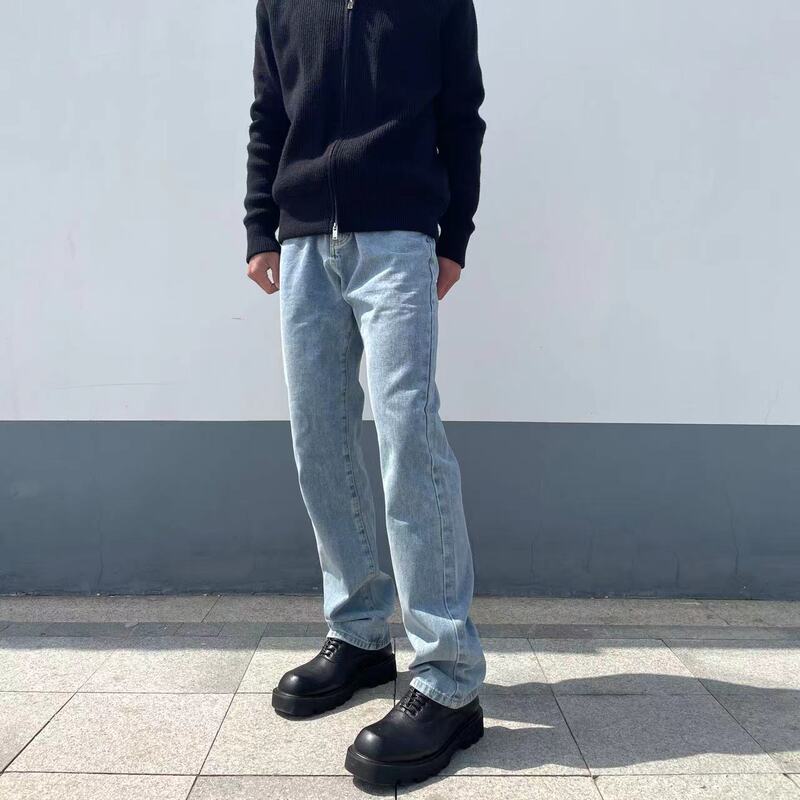 American Retro Vujade Pants High Street Vibe Fashion Brand Cleanfit Loose Straight-Leg Flared Jeans for Men
