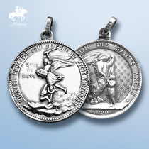 French Saint Michele Mountain pure silver 925 paintings Grand Angel Saint Michalle Tu Long reliquer Antique Necklace Pendant