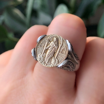 European pure silver 925 quality ancient bronze figure embossed antique ring N