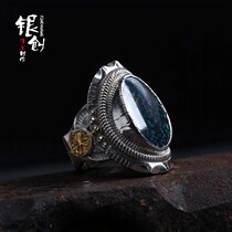 Navajo turquoise ring atmosphere s925 sterling silver single with ins Indian style inlaid locomotive men