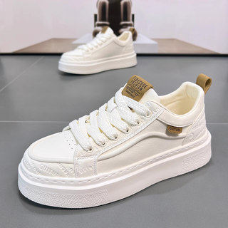 Trendy brand white shoes men's shoes 2025 autumn white shoes korean style genuine leather sports casual shoes thick sole versatile height increasing sneakers