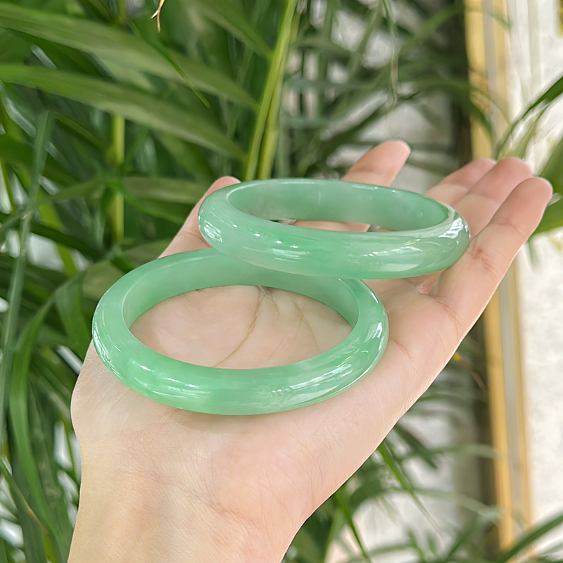 Old Mine Burmese Jade Bracelet, Light Fruit Green, Full Green Jade Bangle, Icy and Waxy with Flowing Patterns, Women's Gift, Clearance Sale