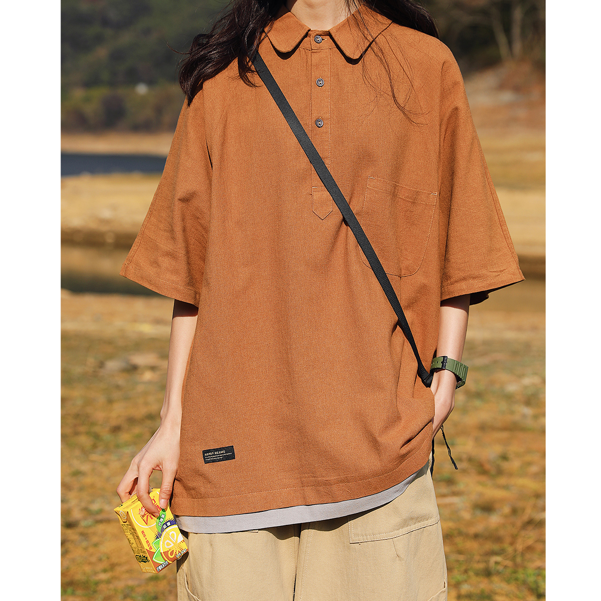 KOUEMGI air flavor polo shirt men short sleeves Hong Kong style five-quarter sleeve t-shirt loose lapel half sleeves T-shirt on the dress