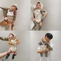 Yuner mother baby Jersey pure cotton baby spring and autumn conjoined clothes newborn carry piece-up clothes