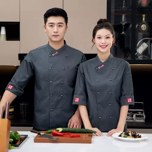 Шеф -точечная рукава весна, лето, лето, осень и зимние четыре сезона мужская рабочая одежда для питания, манжеты, кафетерия кухонная одежда ресторана Женщины -работники