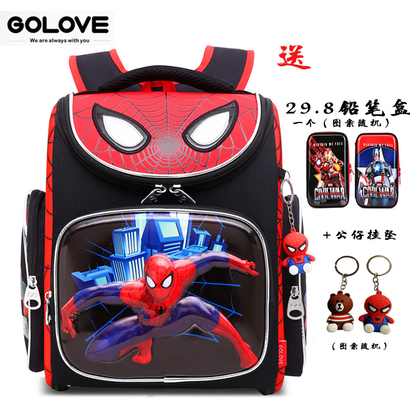 Russian primary school student schoolbag Spiderman 6-9 years old boy 1-3 grade children's burden reduction and decompression crest protection backpack