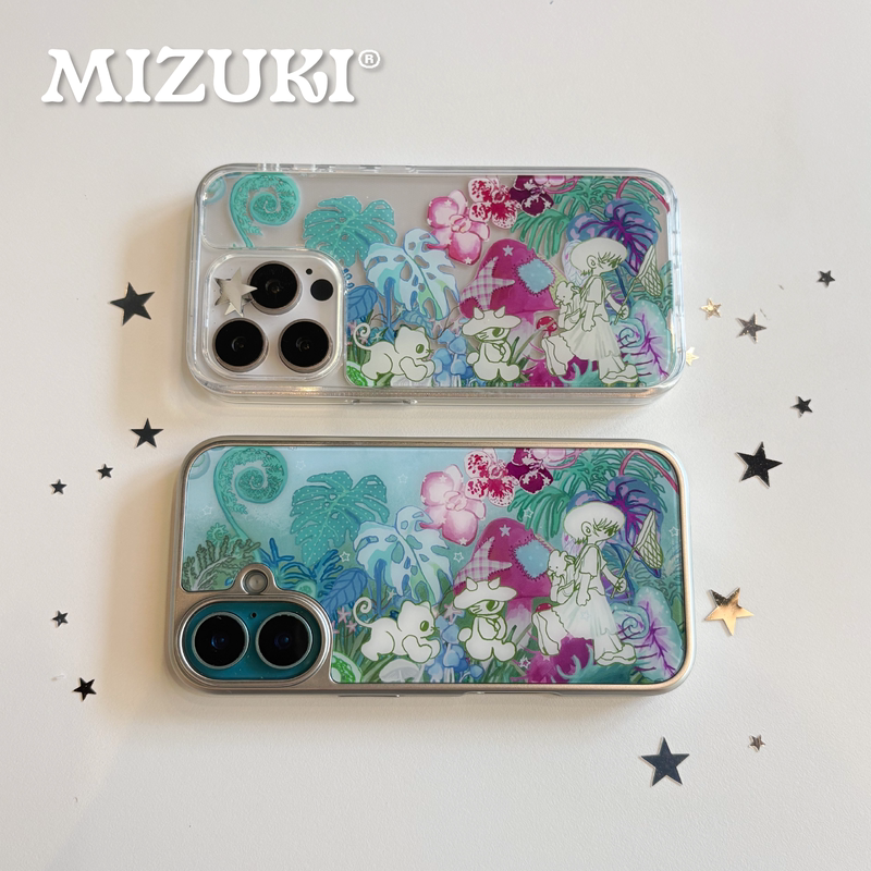Mizuki X Congming Original Illustration Design Cute Silver-Plated Acrylic Back Cover Japanese and Korean Style Transparent ins Style Cute Magnetic Phone Case