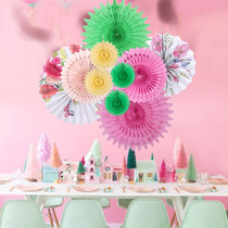 Summer fresh paper fan flower decoration mall window background wall kindergarten scene layout set party supplies