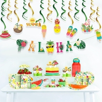 Summer theme series tableware set pineapple flag string flower hanging decoration shopping mall window kindergarten activity layout