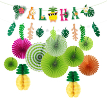 Summer theme paper folding fan set pineapple flag string flower hanging decoration mall beauty window kindergarten activity layout