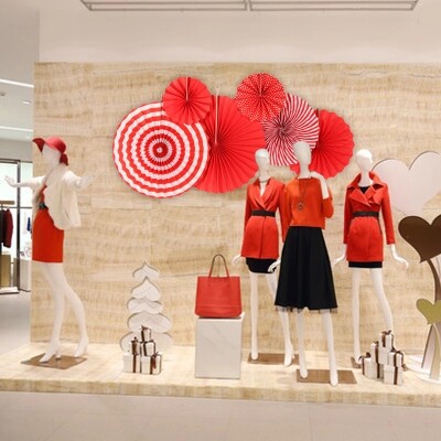 Paper flower fan Paper fan flower decoration Festival event scene decoration Shop window Wedding room Kindergarten charm set