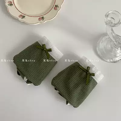 Avocado green summer cool ice silk waffle plaid girl low waist briefs Korean INS solid color quick-drying