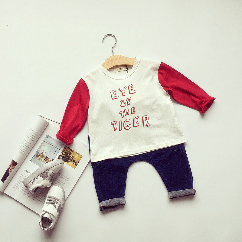 Boys and girls, babies, middle and small children, children's color-blocking, color-blocking, raglan sleeves, long-sleeved T-shirts, basic bottoming shirts, children's clothing