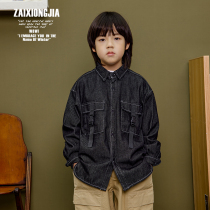 Z A I X O N G J A FROCK WIND BUTTON DESIGN DENIM SHIRT LONG SLEEVE BOY CLOTHING BOY JACKET SPRING AUTUMN SOFT