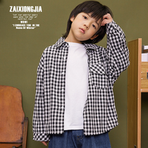 Z A I X O N G J A minimalist black and white plaid long sleeve shirt jacket boy dress male and female child small and medium size children spring and autumn cotton