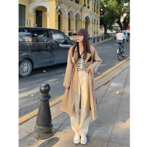 Khaki windbreaker coat womens coat is popular this year 2022 spring and autumn new mid-length small British style