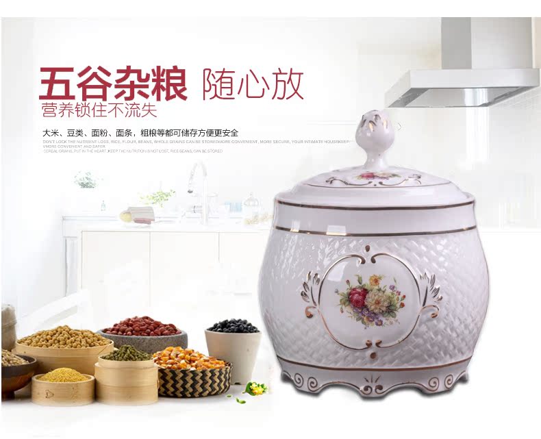Jingdezhen ceramic barrel ricer box and multi - functional with cover household insect moistureproof and large capacity storage cylinder seal