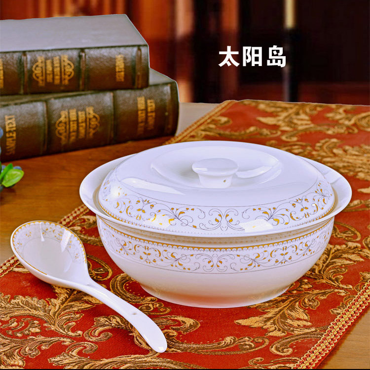 Jingdezhen 9 inches with cover round ceramic soup pot pot ceramic tableware creative large - sized domestic large bowl of soup bowl