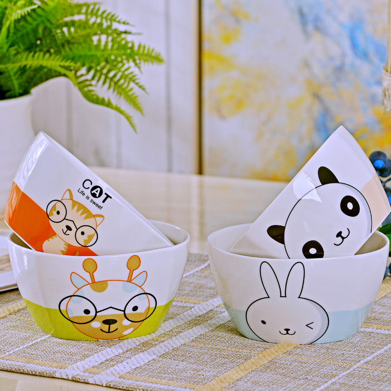 Jingdezhen ceramic 16 cartoon dishes suit ceramic bowl chopsticks microwave oven plate to eat bread and butter