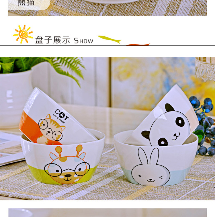 Jingdezhen ceramic 16 cartoon dishes suit ceramic bowl chopsticks microwave oven plate to eat bread and butter