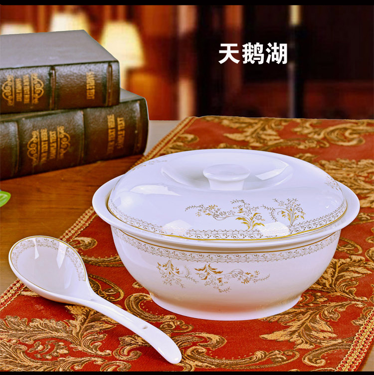 Jingdezhen 9 inches with cover round ceramic soup pot pot ceramic tableware creative large - sized domestic large bowl of soup bowl