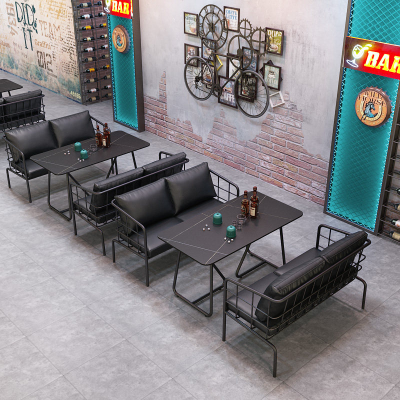 Industrial style coffee shop Western restaurant milk tea wrought iron sofa music dining bar bar clear bar card seat slate dining table and chairs
