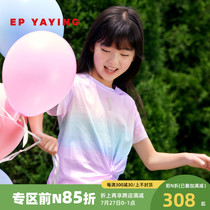 Mall Same-style EP YYing Tong-clothing 2022 Summer Girls new foreign air macarons Gradient Zdyeing Printed T-shirt