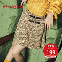 Shopping mall same model] EP Yaying childrens clothing 2020 autumn and winter New Girls color check style college style retro pleated skirt