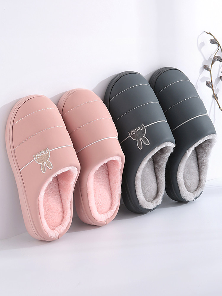 Cotton slippers women's winter waterproof outer wear home couples floor plush cute short pile high-end plush shoes student dormitory